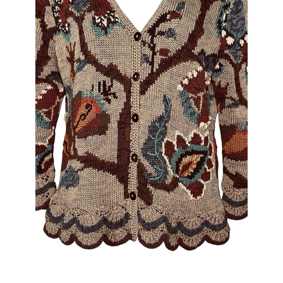 Vintage Peruvian Connection Cardigan Pima Cotton Scalloped Fall Leaves SMALL - Picture 7 of 13
